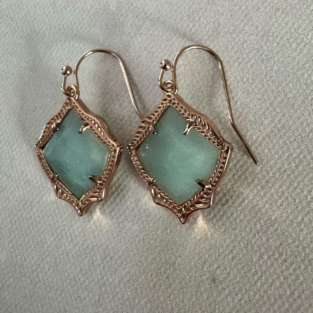 Kendra Scott Kyrie Rose Gold Teal Green Quartzite Drop Earrings